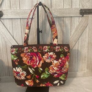 Vera Bradley English Rose Floral Quilted Mini Tote Bag in Brown and Multi-Color